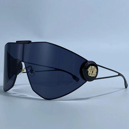 Oversized One-Piece Windproof Mask Sunglasses Women 2026 Luxury Fashion Vintage Steampunk Polygon Shield Wrap Around Sun Glasses