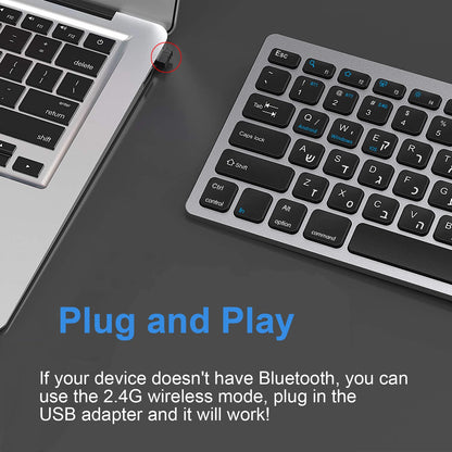 Hebrew English Layout Wireless Keyboard Bluetooth & 2.4G Dual Mode Keyboard Slim and Compact Ergonomic for Windows ios Android