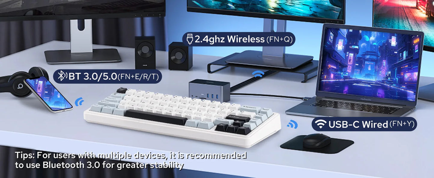 EPOMAKER x AULA F65 65% Layout Wired/Bluetooth 5.0/2.4G Wireless Hot-Swap Gasket-mounted Mechanical Gaming Keyboard for Mac/Win