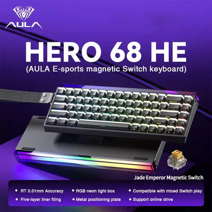 AULA HERO 68 HE E-sports Gaming Wired Keyboard Magnetic Switch RGB Hot Swap 8K Hz Return Rate 60% Customize Mechanical Keyboard