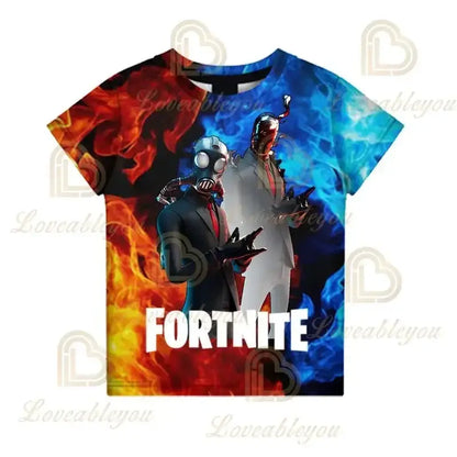Camiseta infantil de verano Cartoon Fortnite con estampado 3D, para niños y niñas, streetwear para adultos y niños, camiseta divertida de cuello redondo