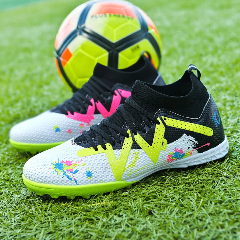Chaussures de football TF pour adultes toutes saisons, tissu PU mixte, semelle extérieure en caoutchouc résistante à l'usure, forte adhérence pour les sports sur gazon toute l'année