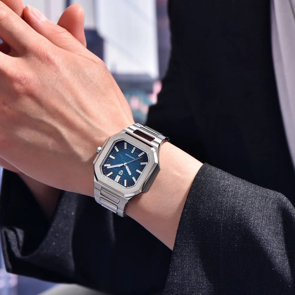 PAGANI DESIGN New V2 Orologio da uomo quadrato al quarzo, marchio di lusso premium, sportivo, impermeabile, in zaffiro e acciaio inossidabile