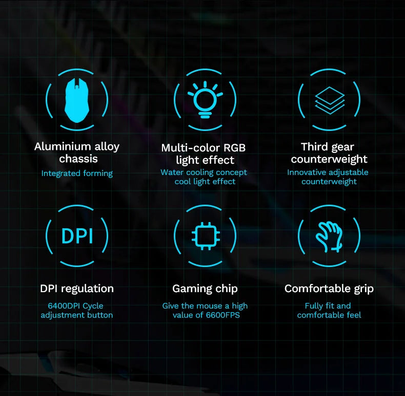 Mouse meccanico cablato RGB 6400 DPI con attrazione magnetica e contrappeso DIY per PC gaming e eSport