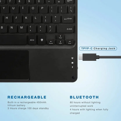 Hebrew/Russian/Spanish/Portuguese/Korean7-Colors Backlit Wireless with Touchpad Keyboard Rechargeable For iPad Tablet PC IOS Win