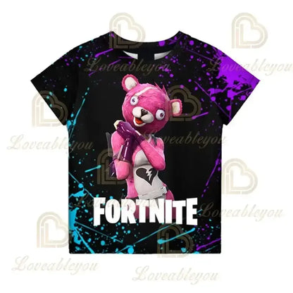 Camiseta infantil de verano Cartoon Fortnite con estampado 3D, para niños y niñas, streetwear para adultos y niños, camiseta divertida de cuello redondo