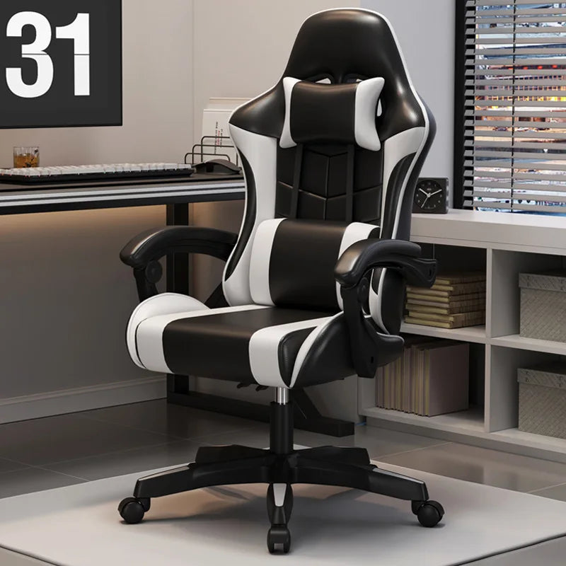Ergonomic Racing Gaming Chair Adjustable Swivel PU Leather with Headrest and Lumbar Support For Office Computer Living Room