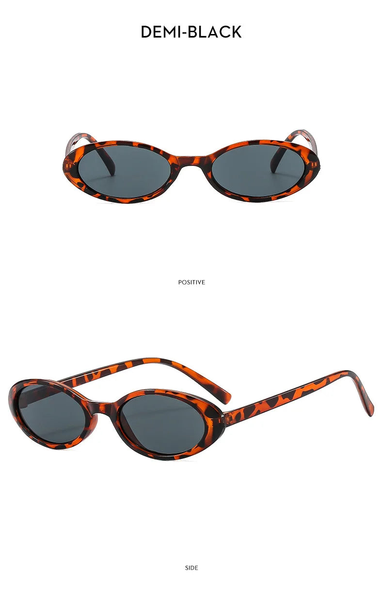 New Small Oval Sunglasses Women Men Trendy Vintage Hip Hop Cat Eye Sun Glasses Female Leopard Black Punk Eyewear UV400 Oculos