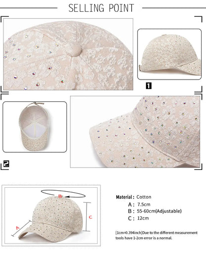 CNTANG Summer Women Rhinestone Baseball Cap Flower Embroidery Hats Female Snapback Fashion Designer Sun Hat Hip Hop Y2k Caps