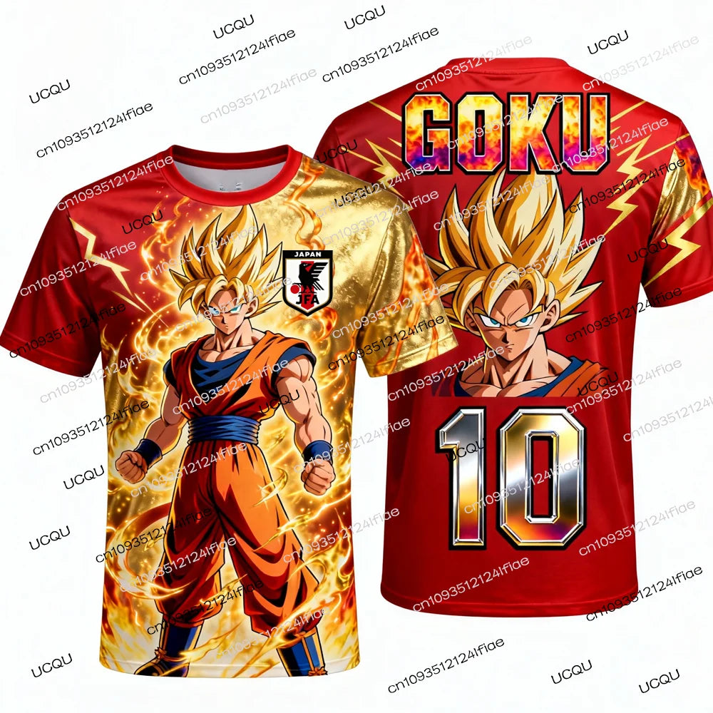 Лятна нова мъжка тениска с 3D печат „Dragon Ball Goku“ за възрастни, детска аниме тениска, специална футболна фланелка № 10