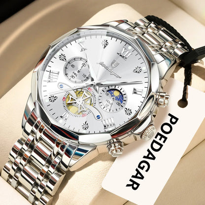 Montre homme POEDAGAR de luxe originale, étanche, chronographe lumineux, montre-bracelet en acier inoxydable à quartz, montres haut de gamme pour hommes
