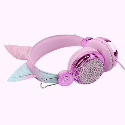 Casque filaire pour enfants, avec oreilles de chat et microphone, oreilles en peluche de licorne, idéal pour les cours en ligne, les jeux vidéo, les étudiants, les filles et les garçons.