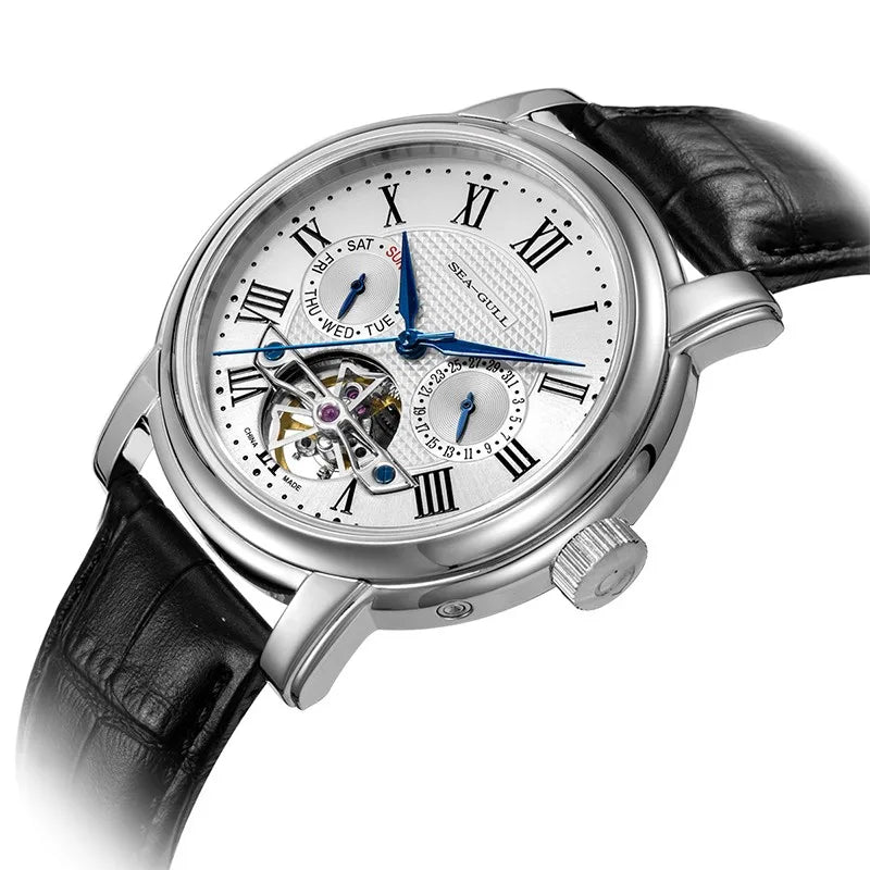 2025 New Seagull Men's Watch Automatic Mechanical Wristwatch Multi-Function Hollow Flywheel Business Simple Watch D819.622