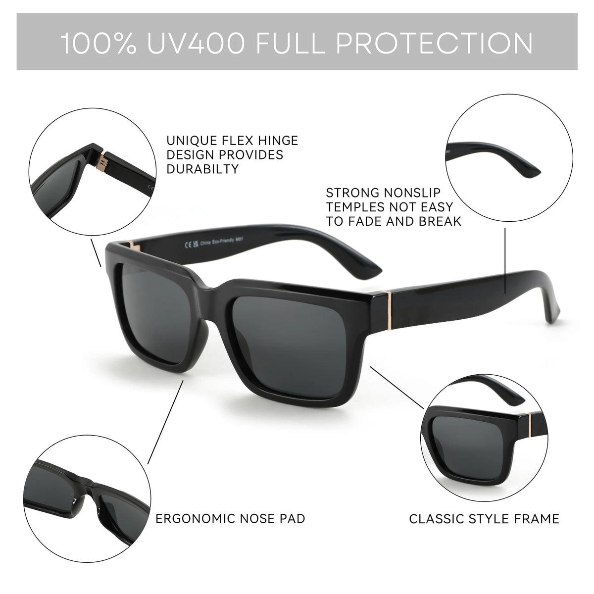 ZENOTTIC 2026 New Fashion Square Polarized Sunglasses Women Men UV400 Protection Shade Rectangle Sun Glasses