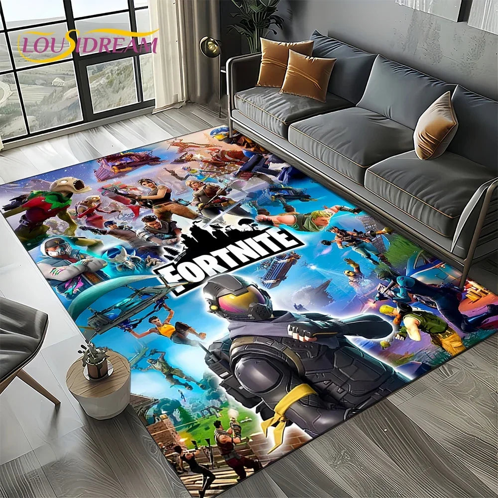 2025 Games 3D F-Fortnite анимационен килим за хол, спалня и декорация до дивана у дома, детски килим за игра, неплъзгаща се постелка за под