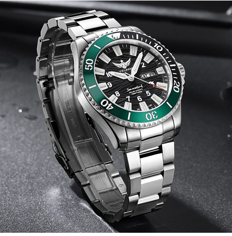 Yelang V1217 300m Diving Solar Watch Japan VS43 Swiss Super Luminous Water Ghost Waterproof Top Sapphire Aluminum Bezel Reloj