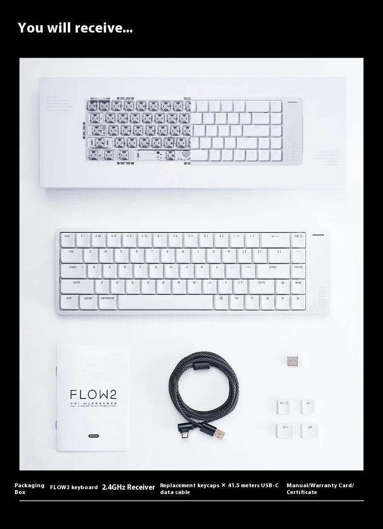 Tastiera meccanica Lofree FLOW2 Business Office, wireless Bluetooth e cablata, silenziosa con suono delicato, compatibile, mute, blocco in alluminio