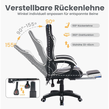 Ergonomic Rotating Gaming Chair, 360 Reclining Office Chair °   Pivoting, Height-Adjustable, Footrest, Headrest