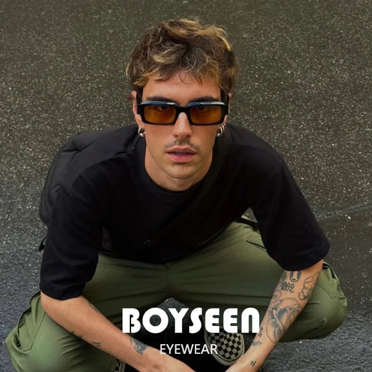 BOYSEEN Thick Frame Rectangle Sunglasses For Man Can Make Prescription Lens 2026 Street Style Orange Sunglasses