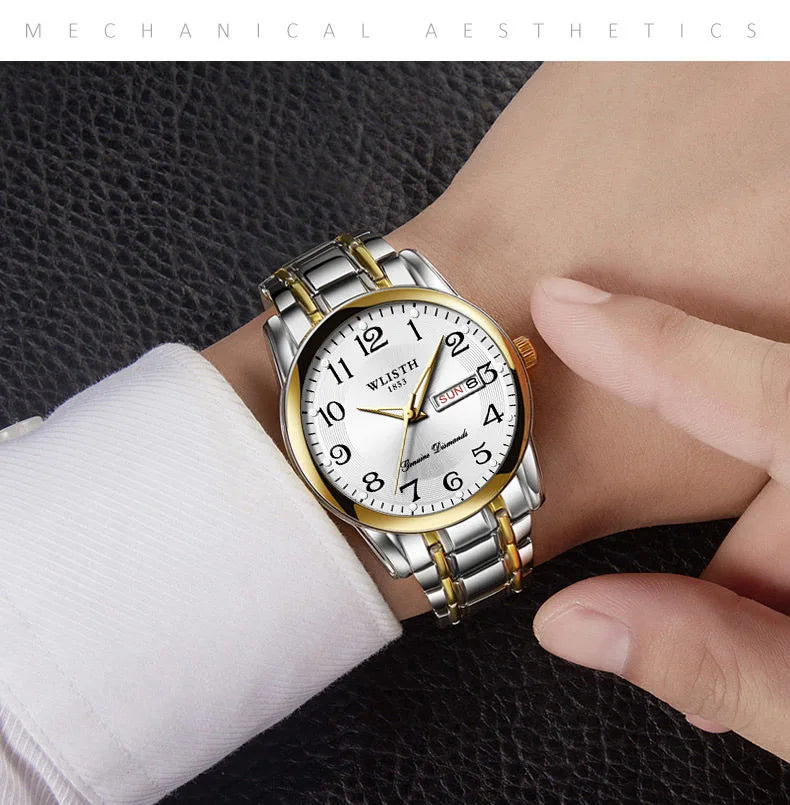 Montre de luxe pour femme, montre à quartz, montre-bracelet numérique, étanche, avec calendrier et affichage lumineux ; style mode et professionnel, convient aussi aux hommes.