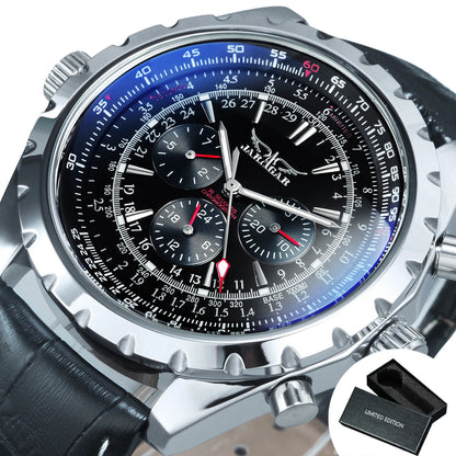 Jaragar Automatic Watch for Men Military Multifunction 3 Sub-Dials Sports Mechanical Watches Top Brand Luxury Leather Steel Band