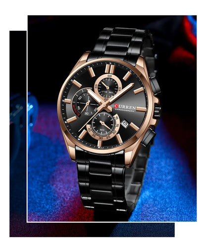 Montre homme CURREN, marque de luxe, originale, étanche, en acier inoxydable, chronographe, phase de lune, date, cadran rotatif
