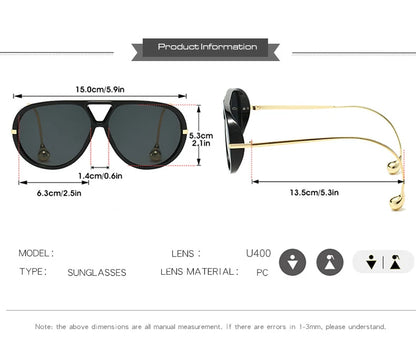 Vintage Oversized Pilot Sunglasses Unisex Double Bridge UV400 Protection Fashionable Punk Style Female Shades Popular Eyewear