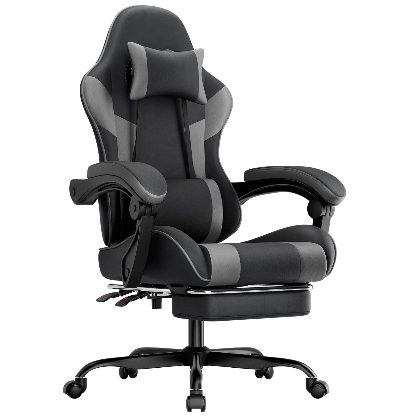 Comanlai Gaming Chair with Footrest Ergonomic High Back Computer Chair with Adjustable Headrest Lumbar Support PU Swivel Chair