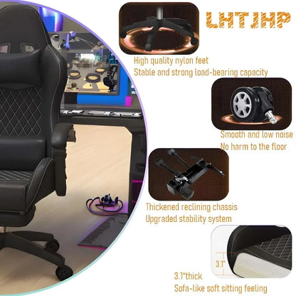 Sedia gaming Hestora in pelle PU, grande e alta, sedia ergonomica da computer con schienale alto, poggiapiedi e supporto lombare massaggiante per adulti