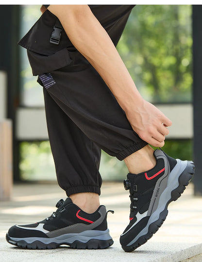 Bottes de travail à boucle rotative, chaussures de sécurité indestructibles pour hommes, chaussures à embout en acier, baskets anti-perforation, chaussures de protection antidérapantes pour le travail.