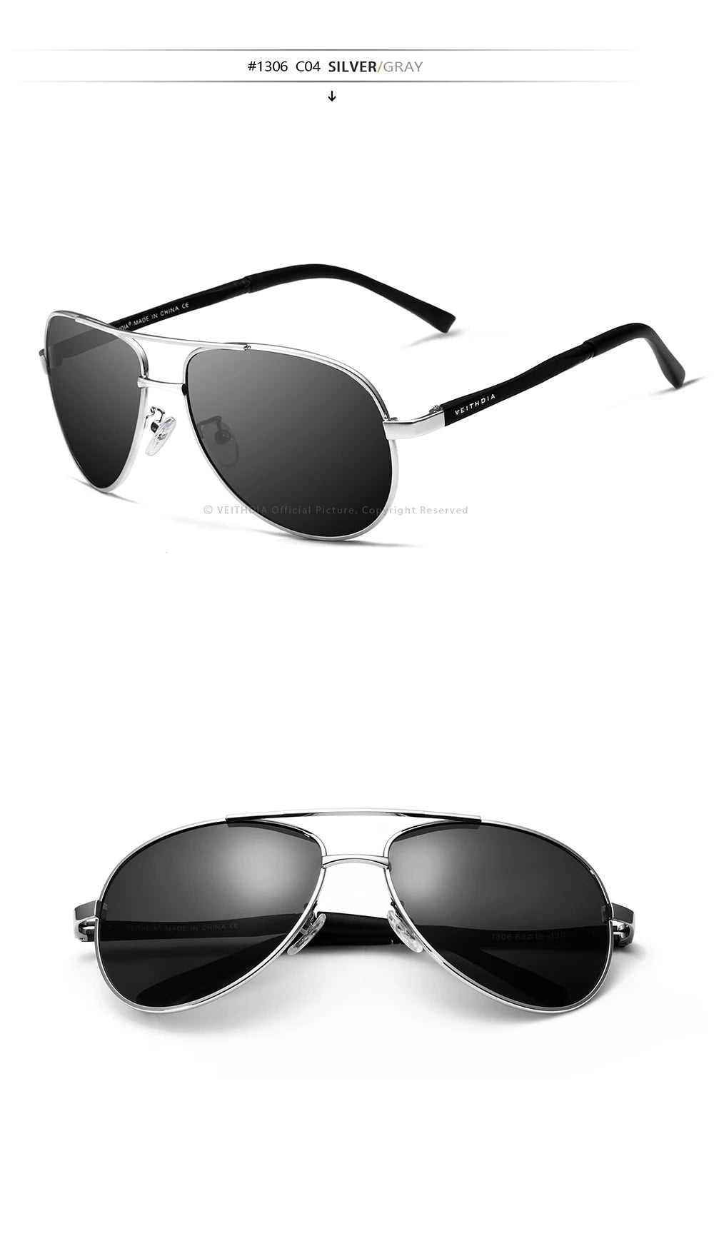 VEITHDIA Men's Polarized UV400 Sunglasses Vintage Designer Goggle Classic Fashion Outdoor Driving Sun Glasses For Male VT1306