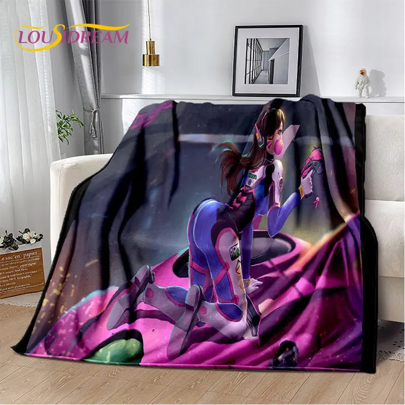 Меко плюшено одеяло Overwatch Game Gamer DVA Reaper, фланелено одеяло за хол, спалня, легло, диван, пикник, дете, 3D