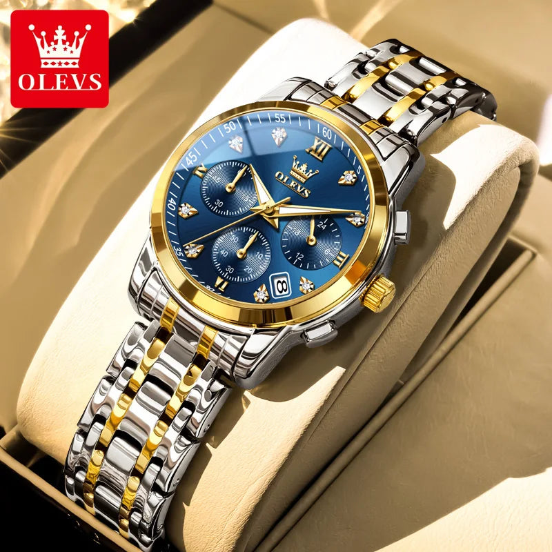 Montre femme OLEVS, marque de luxe, à quartz, étanche, lumineuse, date, chronographe, bracelet, montre habillée avec diamants.