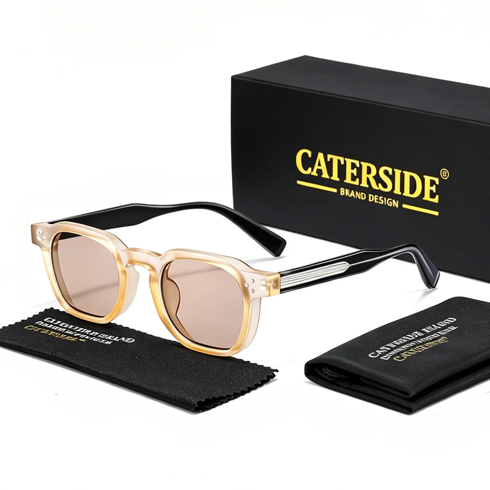 CATERSIDE New Vintage Men's Sunglasses High-Quality Square Sun Glasses Women's Outdoor Travel Beach Summer Fashion Glasses Uv400