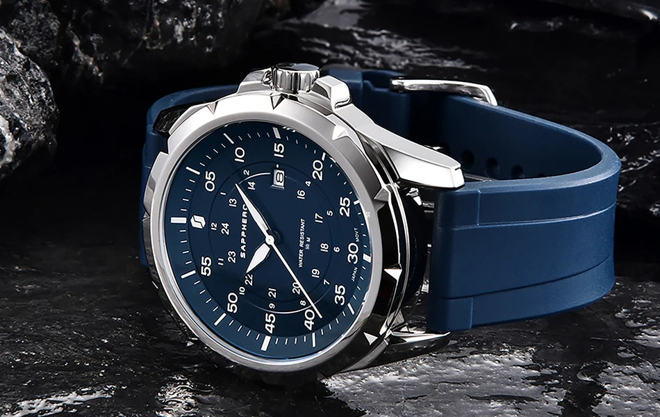 Montre pour homme SAPPHERO – Montre à quartz de luxe, étanche jusqu'à 50 m, équipée d'un mécanisme importé et d'un boîtier en acier inoxydable – Une idée cadeau idéale pour homme.