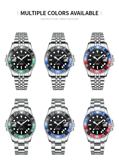 GUANQIN GMT Men's Watches 2025 New Atuomatic Watch Men NH34 Mechanical Wristwatch Sapphire Glass Stainless Steel Clock Left Hand