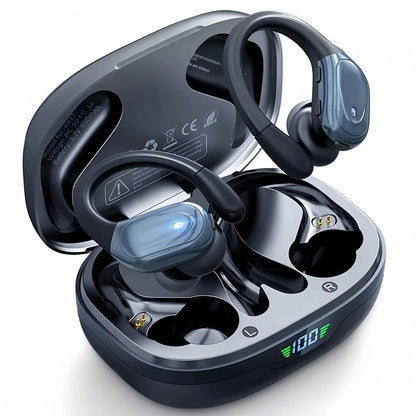 Écouteurs sans fil, écouteurs Bluetooth 6.0 sportifs avec micro à réduction de bruit, écouteurs stéréo HiFi 60H, affichage LED, USB-C, IPX7