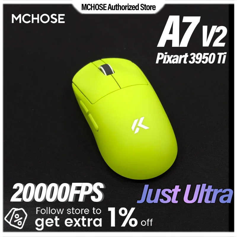 MCHOSE A7 V2 Ultra Wireless Gaming Mouse Pixart3950Ti Flagship Sensor Super 20000FPS for Accurate Tracking Support Web Driver