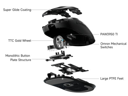 MCHOSE A7 V2 mouse da gaming wireless leggero, doppia frequenza di polling 8,000Hz, PAW3950 TI, mouse per gaming, eSport e ufficio