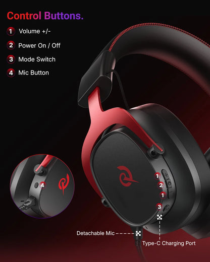 QCY Casque Gamer Sans Fil Heroad VT200 avec Microphone Détachable, Casque Over-Ear, Connexion Tri-Mode, Son Surround 7.1 pour PC, PS4 et PS5