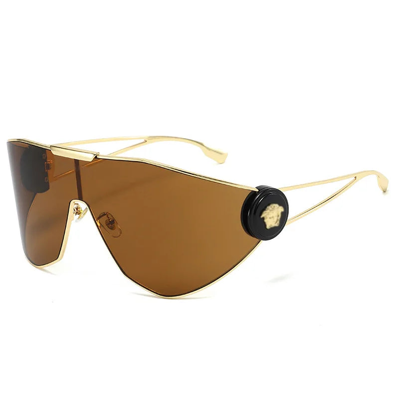 Oversized One-Piece Windproof Mask Sunglasses Women 2026 Luxury Fashion Vintage Steampunk Polygon Shield Wrap Around Sun Glasses