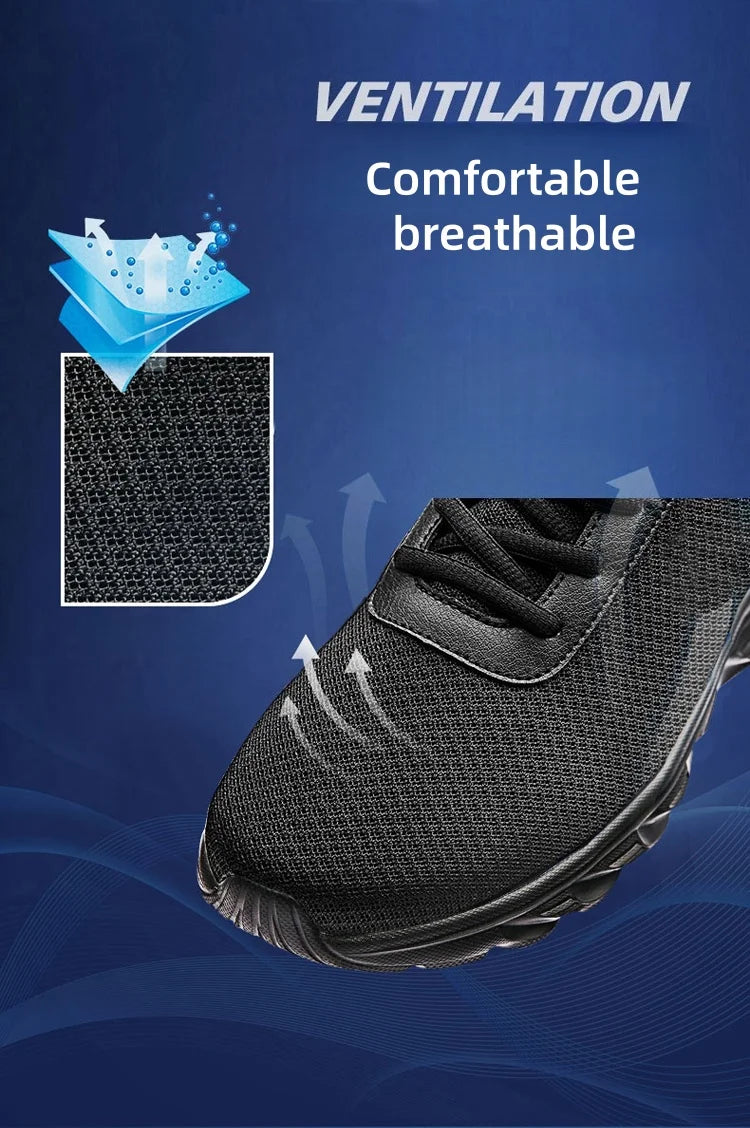 Men's Casual Sports Shoes, Black Mesh Breathable Running Shoes, Soft Sole Lightweight Flat Work Shoes