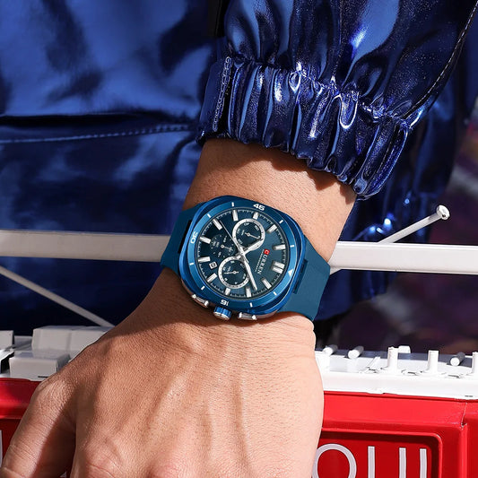 Montre pour homme CURREN – Nouveau modèle de luxe à quartz, bracelet en silicone, style sportif, multifonction, étanche, lumineuse, avec affichage de la date et chronomètre.