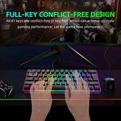Tastiera da gaming, tastiera ultra-compatta a 61 tasti con retroilluminazione RGB russo/inglese, tastiera da ufficio impermeabile con sensazione meccanica per il gaming