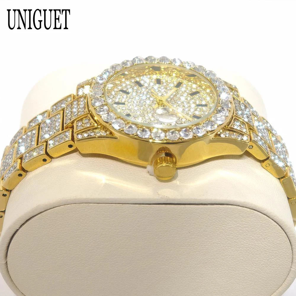Hot Fashion Luxury Brand UNIGUET Womens Watch Elegant Pink Diamond Small Dial BlingBling Quartz Ladies Mini Iced Wristwatch Gift