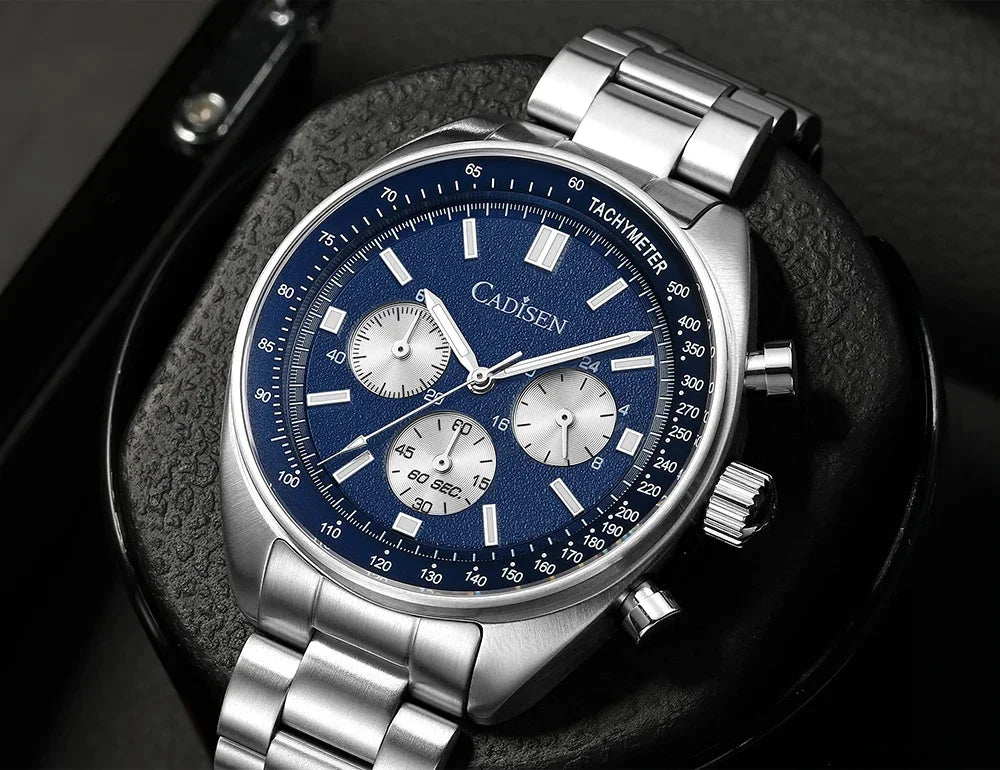 CADISEN Men's Sport Chronograph Watch Japan VD53 Movt Quartz Watches Sapphire Glass Stainless Steel Wristwatch For Men