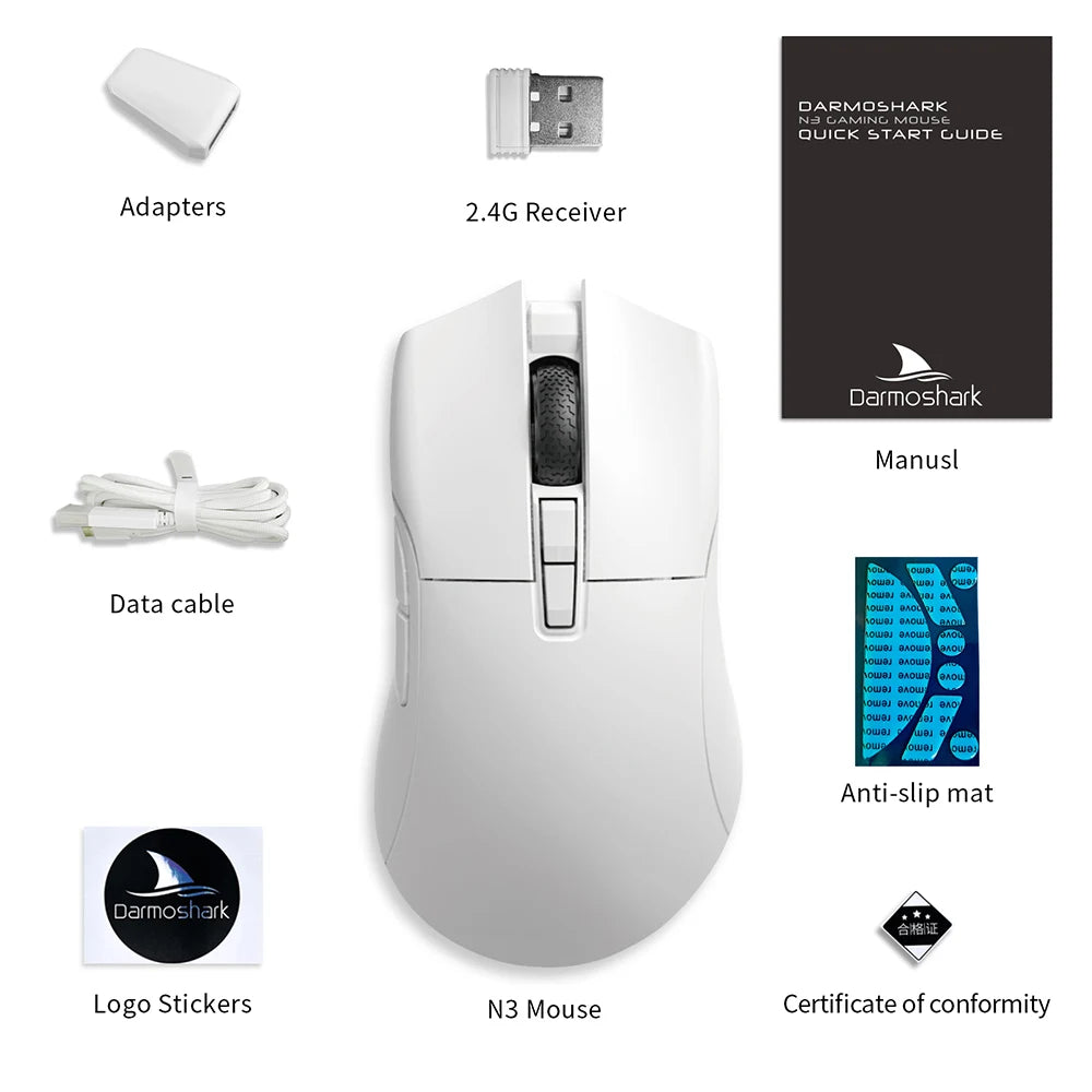 Motospeed Darmoshark N3 Pro Bluetooth brezžična gaming miška, dvojni 8K, tri-mode, polnilna, PAW3395, 64g, ergonomska miška za gamerje