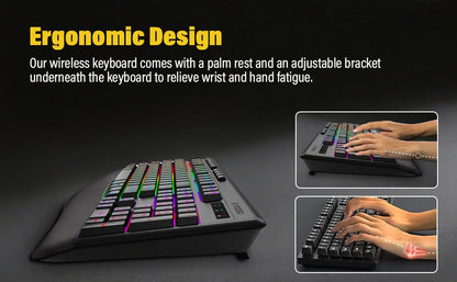 E-YOOSO RGB Colorful Gaming Keyboard 104 Keys Bluetooth 2.4G USB Wired Mechanical Keyboard with Wrist Rest Low Voltage Indicator