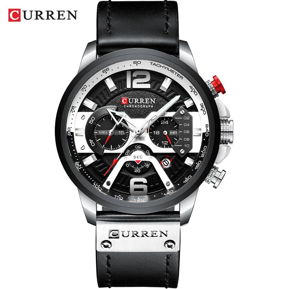 Montre pour homme CURREN 8329 – Style sport décontracté, design militaire, bracelet en cuir, chronographe tendance, montre de luxe de grande marque
