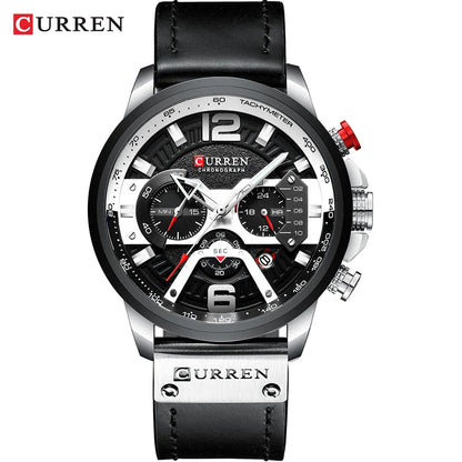 Montre pour homme CURREN 8329 – Style sport décontracté, design militaire, bracelet en cuir, chronographe tendance, montre de luxe de grande marque